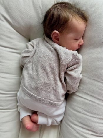 Adopt Prototype Daisy, a premium 24-inch full body silicone baby doll with brown hair by Priscila Reborn Dolls. Features a wet system and flexible gas armatures.